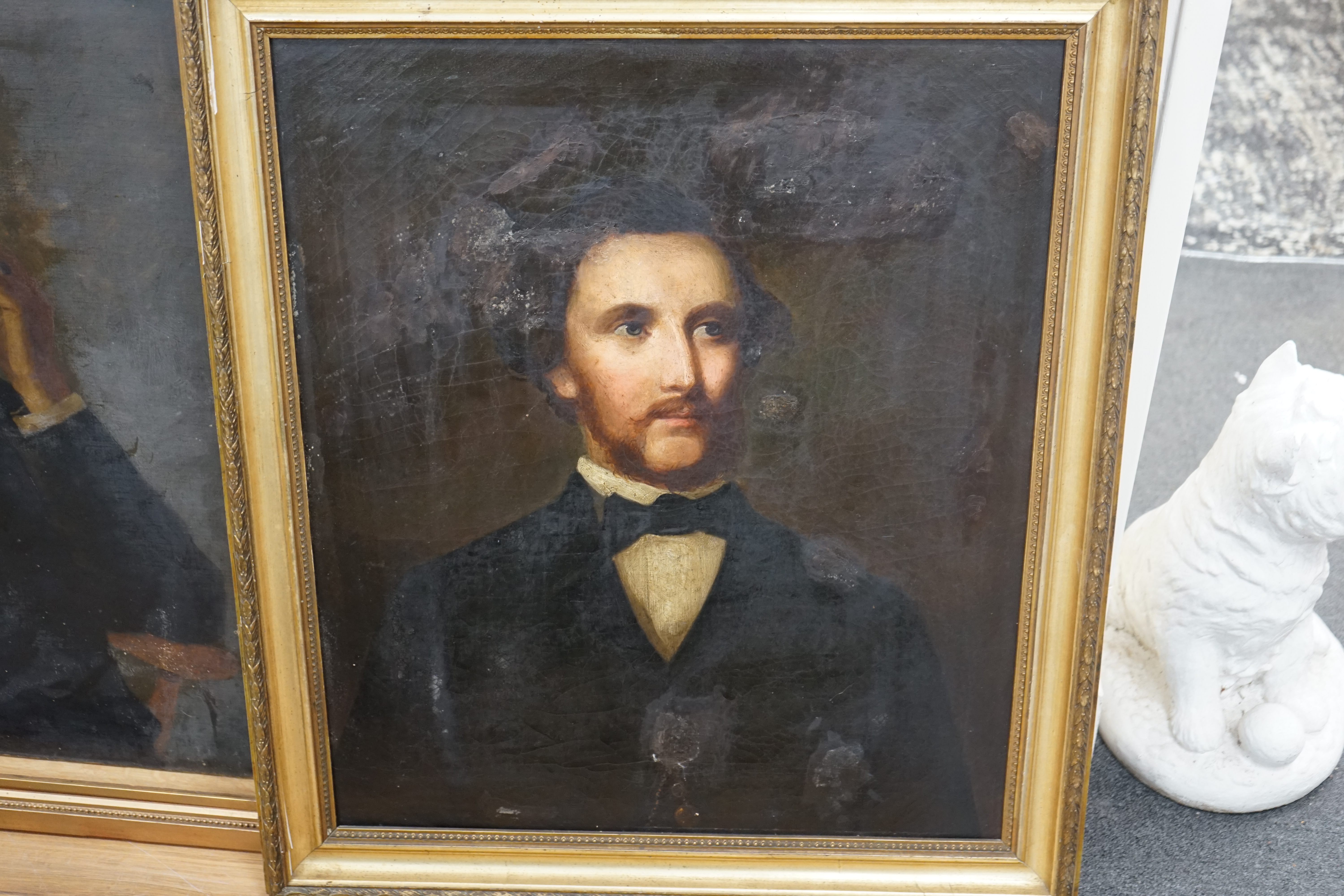 Two early / mid 19th century School oils on canvas, Portraits of gentlemen, unsigned, largest 68 x 58cm. Condition - poor